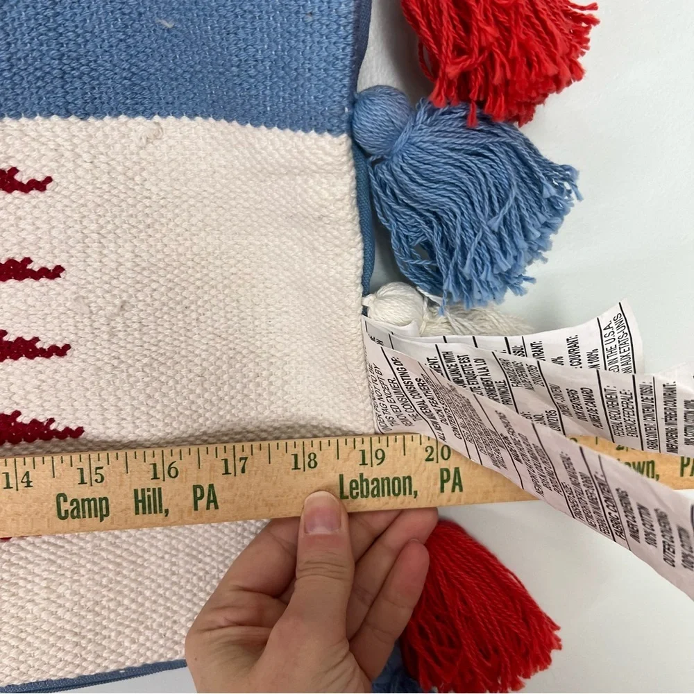 Newport Patriotic - Red, White & Blue - Cotton Pillow Cover with Tassels 19”X14”